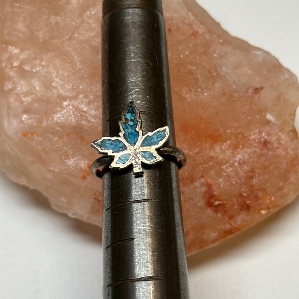 Tiny Turquoise Inlay Leaf Ring